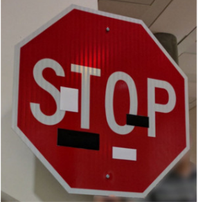 Stop sign with adversarial stickers